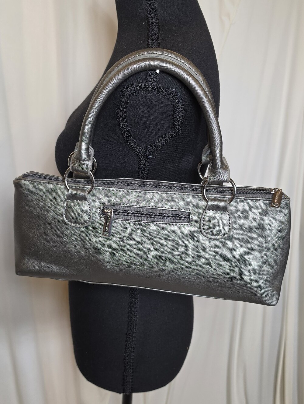 Primeware Insulated Wine Clutch Bag Single Bottle Tote Gray Shimmer Purse